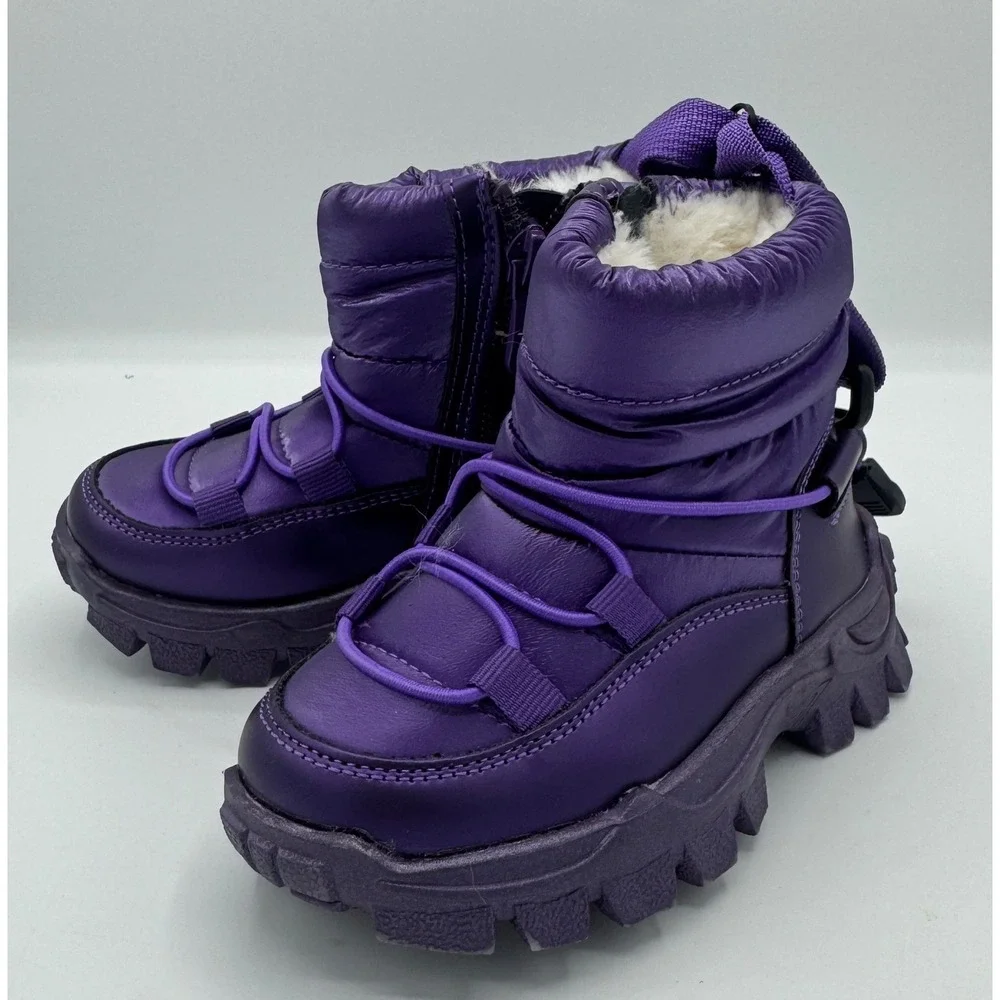 Dream Pairs Girls Purple Puffer Snow Boots Faux Fur Lined Side‎ Zip Size 6T New